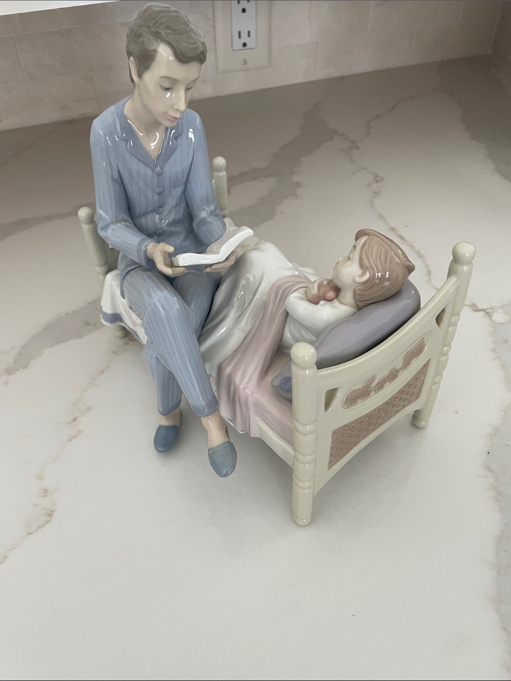 Lladro Porcelain Father Reading to Child - Pastel Blue, Cream, Pink
